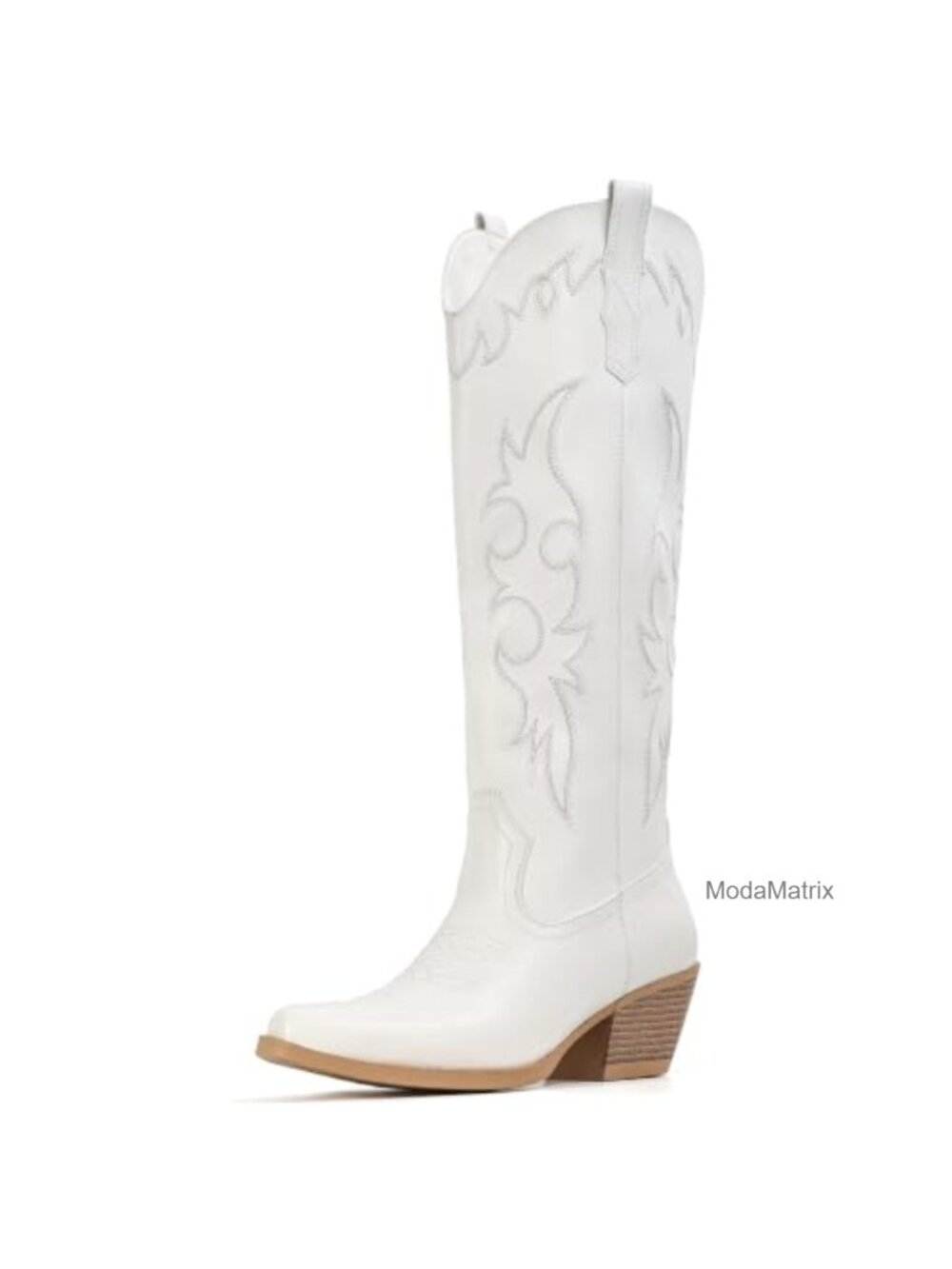 Knee High Faux Leather Cowboy Boots Pointed Toe Block Heel Western Boots for